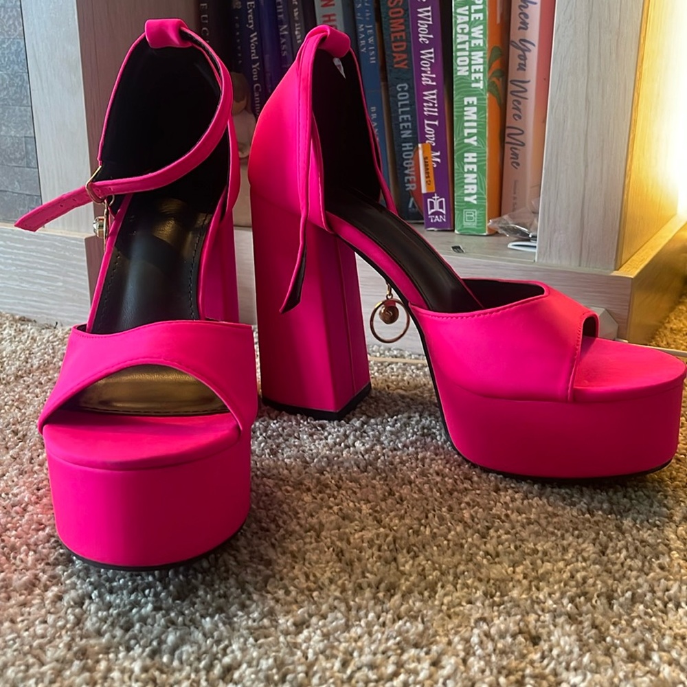 Hot pink open pumps